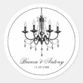 Schwarzweißkronleuchter Altes Geld Hochzeit Runder Aufkleber (Vorderseite)