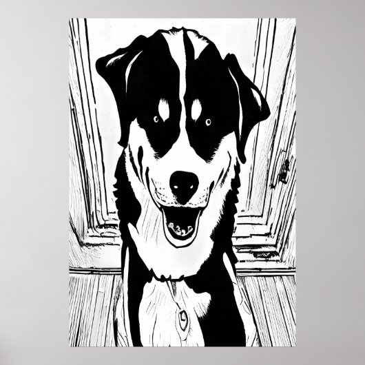 Schwarzweißkunst eines Hundes | AI Art Poster (Vorne)