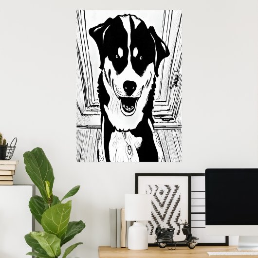 Schwarzweißkunst eines Hundes | AI Art Poster (Heimbüro)