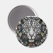 Schwarzweißleopard, umgeben von Blume Magnet (Vorderseite/Rückseite)