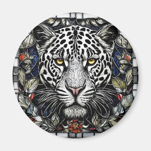 Schwarzweißleopard, umgeben von Blume Magnet (Vorne)