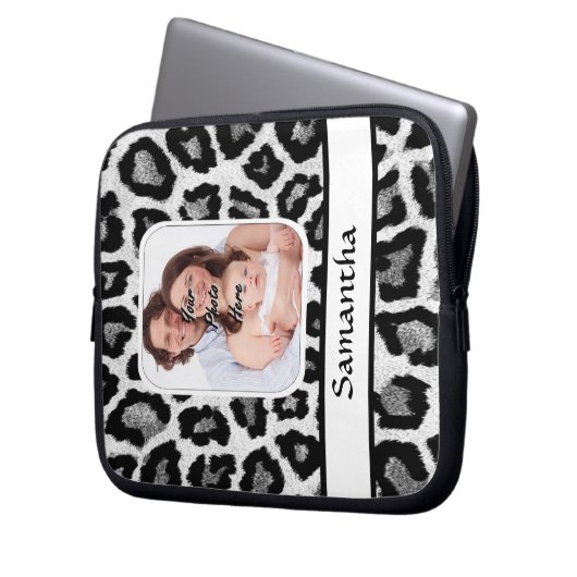 Schwarzweißleoparddruck Laptopschutzhülle (Vorderseite Links)