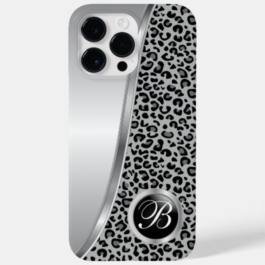 Schwarzweißleoparddruck | Monogramm Case-Mate iPhone Hülle (Rückseite)