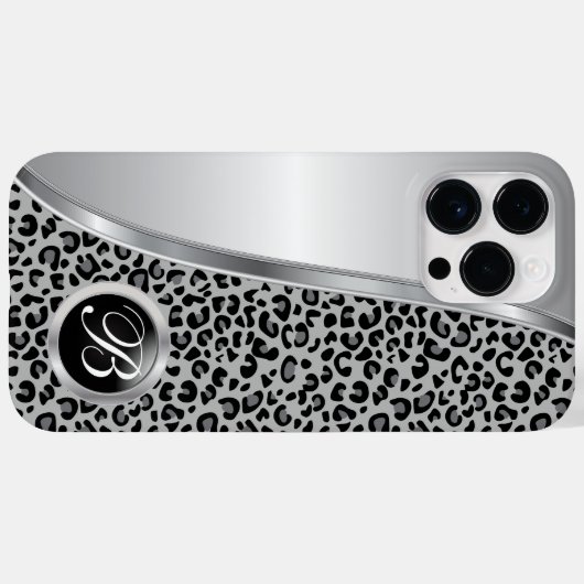 Schwarzweißleoparddruck | Monogramm Case-Mate iPhone Hülle (Rückseite (Horizontal))