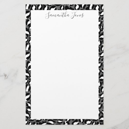 Schwarzweißleoparddruck | Personalisiert Briefpapier (Vorderseite)