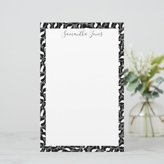 Schwarzweißleoparddruck | Personalisiert Briefpapier (Stehend Vorderseite)