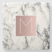 Schwarzweißmarmor aus Rose in Monogramm Steinuntersetzer (Vorderseite)