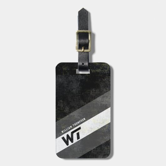 Schwarzweißmonogramm mit Streifen modern Gepäckanhänger (Vorderseite vertikal)