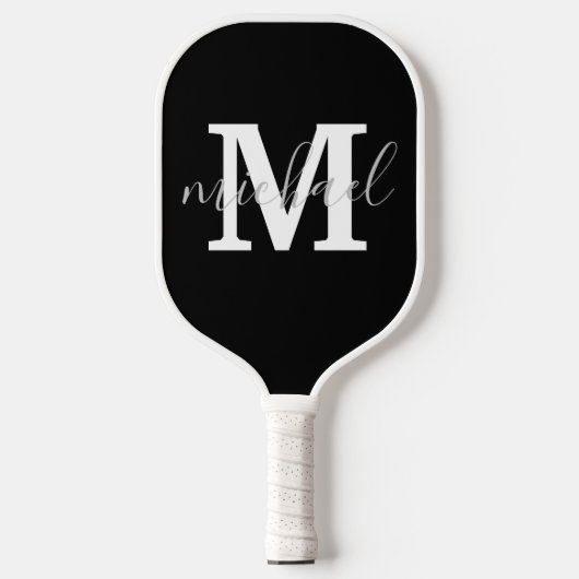 Schwarzweißmonogramm personalisiert modern pickleball schläger (Vorderseite)