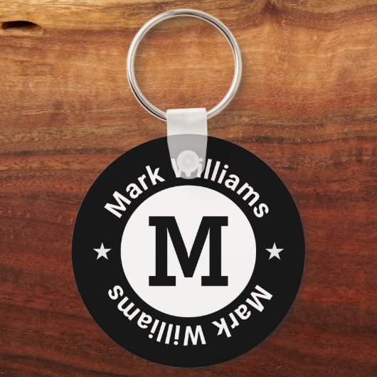 Schwarzweißmonogramm personalisiert schlüsselanhänger (Vorderseite)