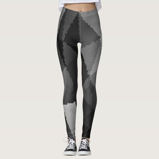 Schwarzweißmosaikmuster Leggings (Vorderseite)