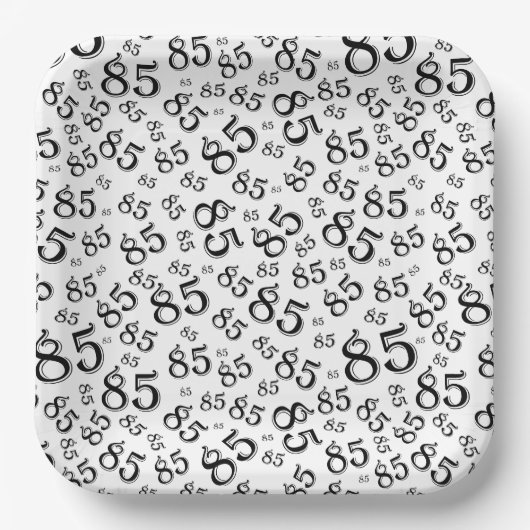 Schwarzweißmuster des 85. Party Pappteller (Vorderseite)