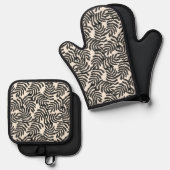 Schwarzweißmuster für abstrakte Blätter Ofenhandschuh & Topflappen-Set (Vorderseite/Rückseite)
