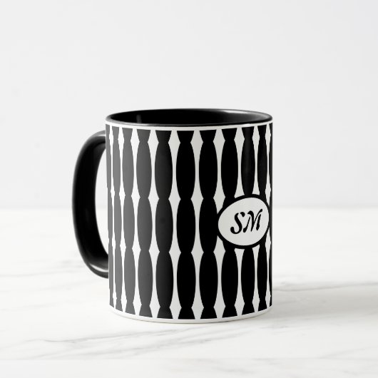 Schwarzweißmuster, Ihre Initialen oder Monogramme Tasse (Vorderseite Links)