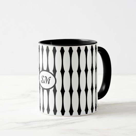 Schwarzweißmuster, Ihre Initialen oder Monogramme Tasse (VorderseiteRechts)