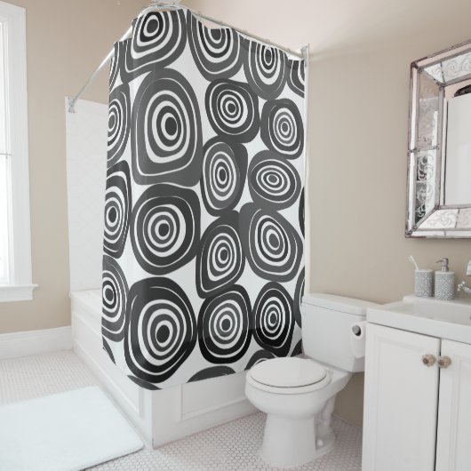 Schwarzweißmuster mit abstrakten Formen Duschvorhang (Beispiel)
