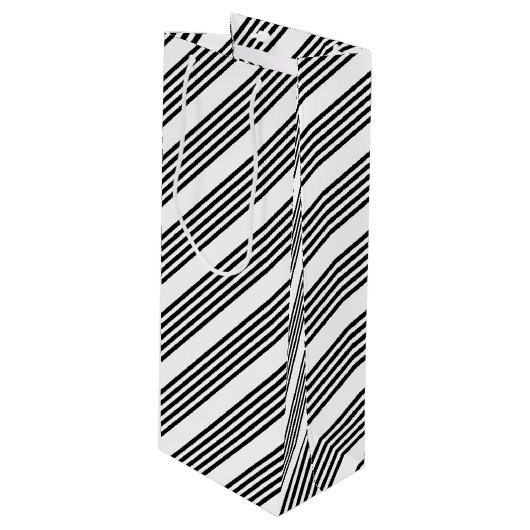 Schwarzweißmuster mit fünf Streifen Geschenktüte Für Weinflaschen (Vorderseite Schrägansicht)