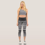 Schwarzweißmuster mit Spitze und Patchworkelemente Capri Leggings (Vorderseite)