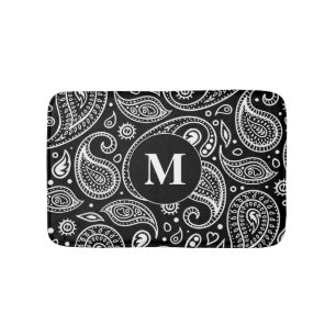 Schwarzweißmuster mit weißem Floral-Paisley-Muster Badematte