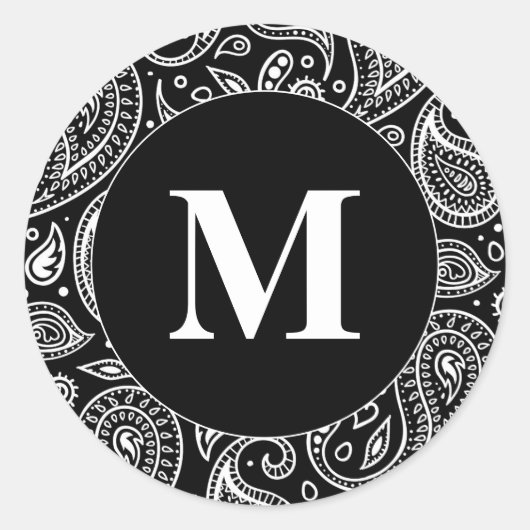 Schwarzweißmuster mit weißem Floral-Paisley-Muster Runder Aufkleber (Vorderseite)