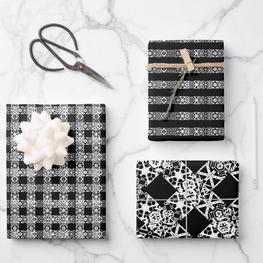 Schwarzweißmuster niedlich geschenkpapier set (Vorderseite)