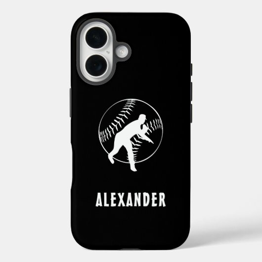 Schwarzweißname männlicher Spieler Baseball-Pitche Case-Mate iPhone Hülle (Rückseite)