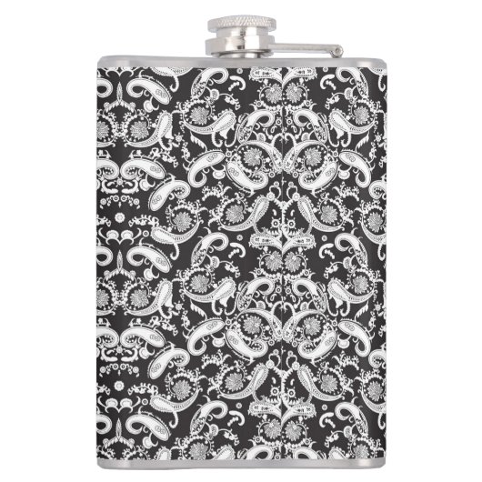 Schwarzweißpaisley Flachmann (Rückseite)