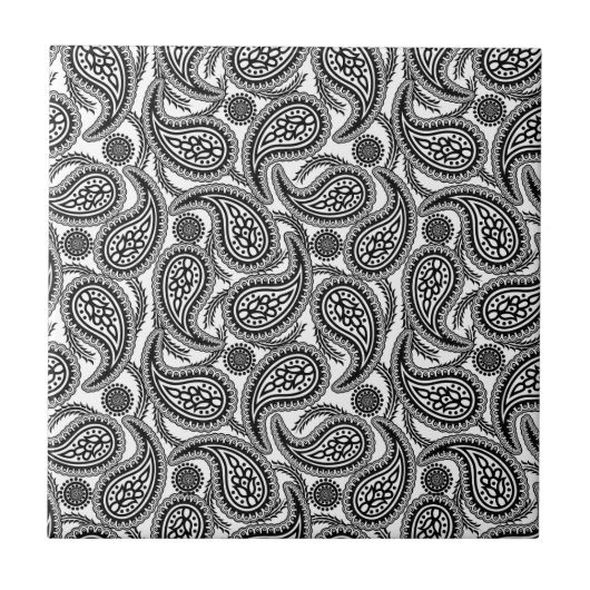 Schwarzweißpaisley Fliese (Vorderseite)