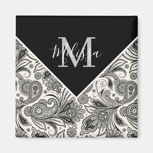 Schwarzweißpaisley Magnet (Vorne)