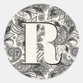 Schwarzweißpaisley-Monogramm Runder Aufkleber (Vorderseite)
