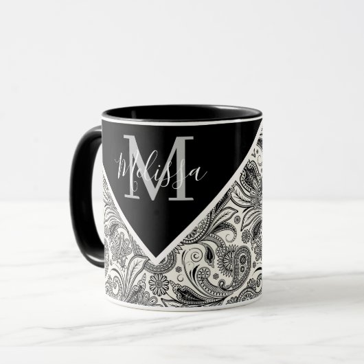 Schwarzweißpaisley Tasse (Vorderseite Links)