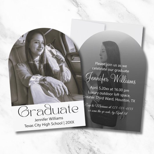 Schwarzweißpartybogen mit 2 Foto Einladung