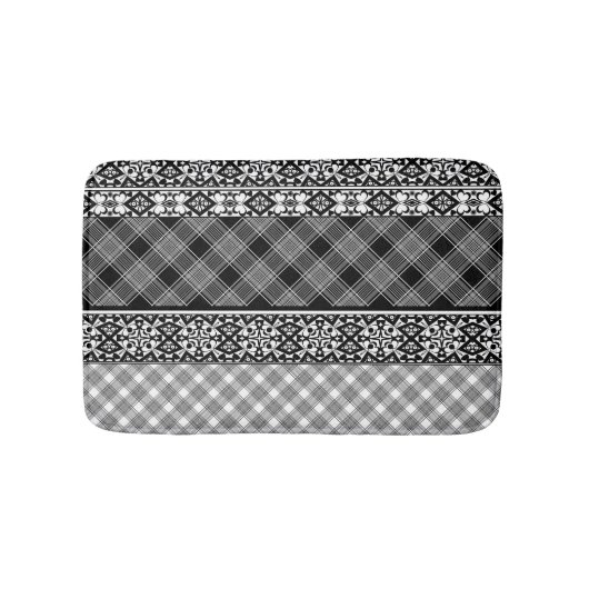 Schwarzweißpatchwork mit Spitze Badematte (Vorderseite)