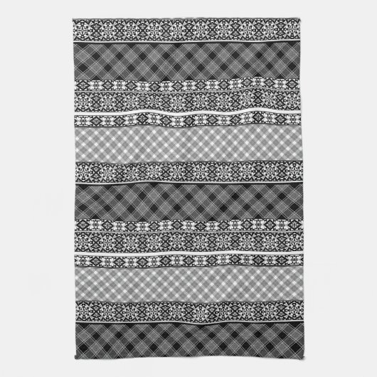 Schwarzweißpatchwork mit Spitze Geschirrtuch (Vertikal)