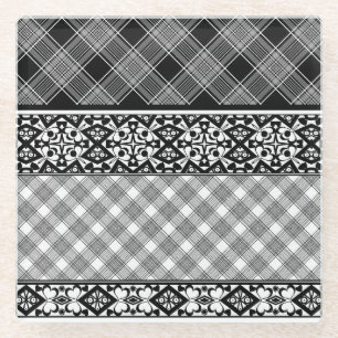 Schwarzweißpatchwork mit Spitze Glasuntersetzer