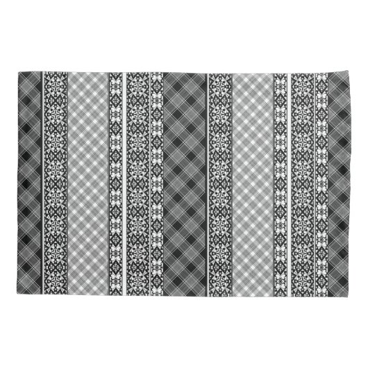 Schwarzweißpatchwork mit Spitze Kissenbezug (Rückseite)