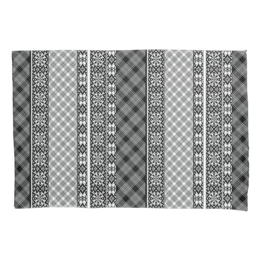 Schwarzweißpatchwork mit Spitze Kissenbezug (Vorderseite)