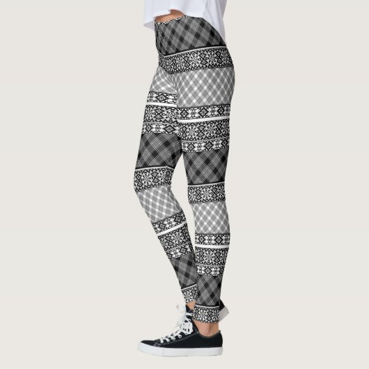 Schwarzweißpatchwork mit Spitze Leggings (Links)