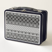 Schwarzweißpatchwork mit Spitze Metall Brotdose (Vorderseite)