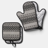 Schwarzweißpatchwork mit Spitze Ofenhandschuh & Topflappen-Set (Vorderseite/Rückseite)