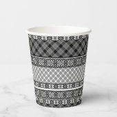 Schwarzweißpatchwork mit Spitze Pappbecher (Rückseite)