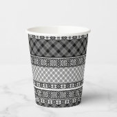 Schwarzweißpatchwork mit Spitze Pappbecher (Links)