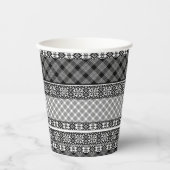 Schwarzweißpatchwork mit Spitze Pappbecher (Vorderseite)
