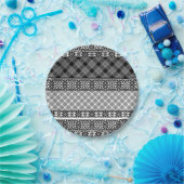 Schwarzweißpatchwork mit Spitze Pappteller (Party)