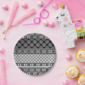 Schwarzweißpatchwork mit Spitze Pappteller (Party)