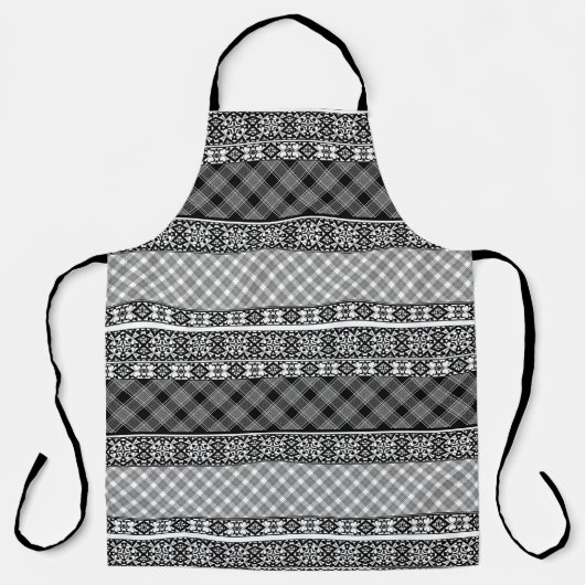 Schwarzweißpatchwork mit Spitze Schürze (Vorderseite)