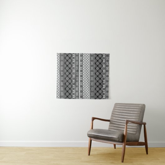 Schwarzweißpatchwork mit Spitze Wandteppich (Beispiel (Horizontal))