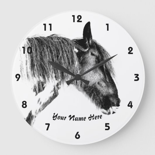 Schwarzweißpferd Große Wanduhr (Vorderseite)