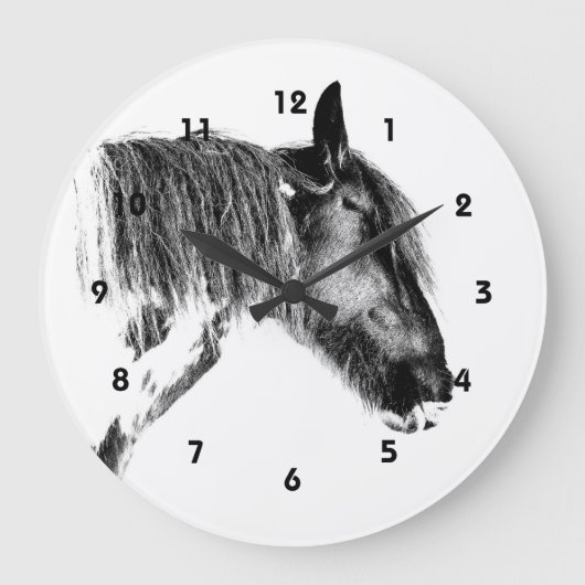 Schwarzweißpferd Große Wanduhr (Vorderseite)