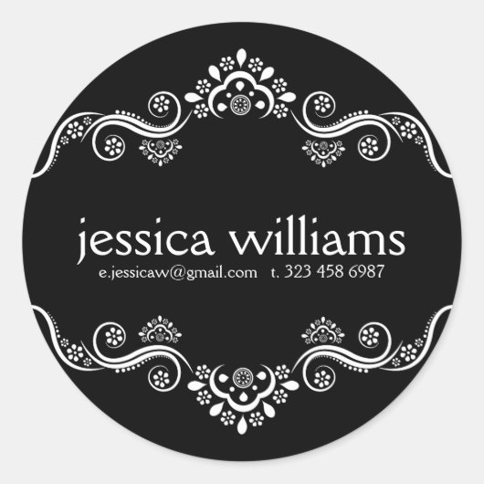 Schwarzweißrahmen mit verziertem Rahmen Runder Aufkleber (Vorderseite)